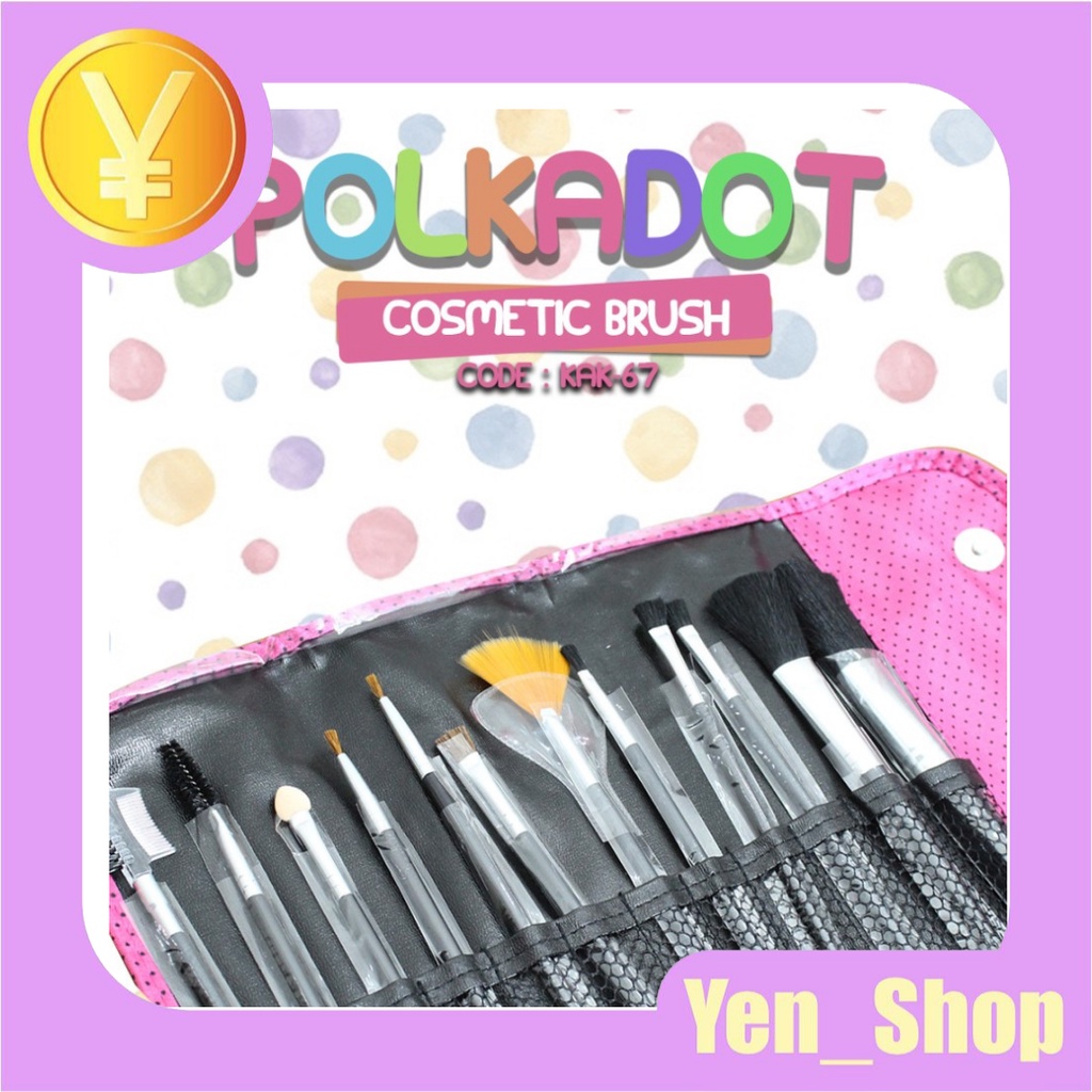 Kuas Makeup isi 12 - Polkadot Brush Set - Makeup Brush Set 12 pcs - Set Kuas Make Up - KAK-67