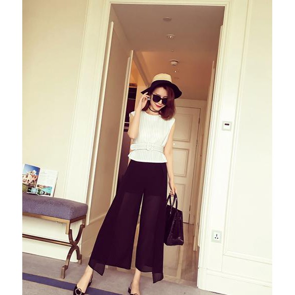 Black Split Chiffon Wide Leg Pants Trousers pants