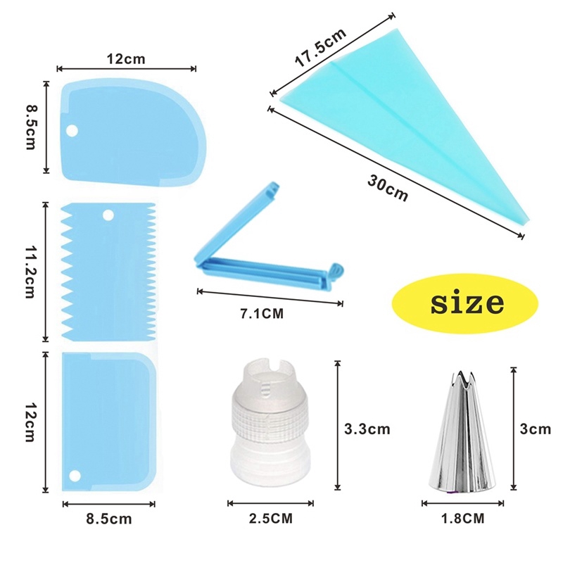 14Pcs/Set  Silicone Icing Piping Cream Pastry Bag With Stainless Steel Nozzle DIY Cake Decorating Tips Set / Reusable Pastry Bags Nozzle