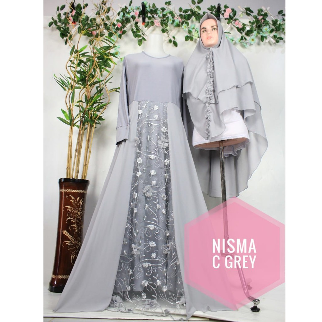 GAMIS SET CERUTY BABYDOLL BRUKAT TILE BORDIR NISMA SYARI MUSLIMAH PESTA MEWAH BROKAT BRUKAT 3D BUSUI