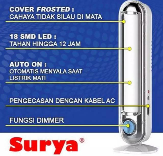 Emergency Lamp Surya SQL 18L Frosted uk.besar 30 x 6 x 6 cm Terbaik