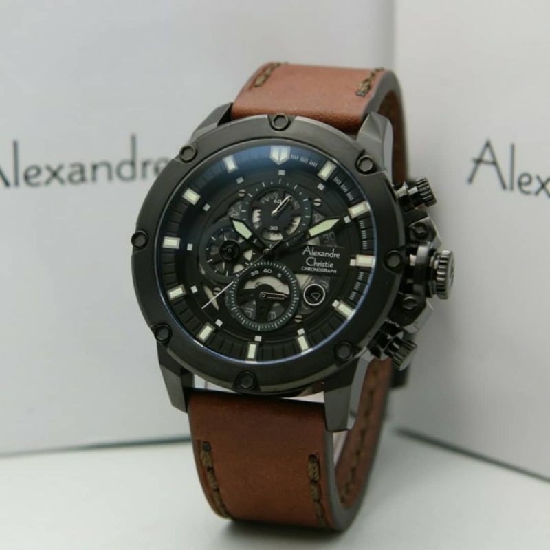 Jam Tangan Alexandre Christie AC 6564 Pria / AC6564 M Black Brown Original