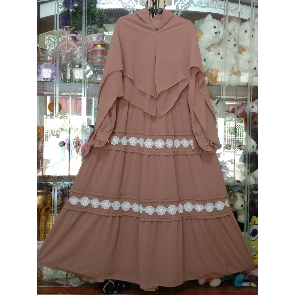 Gamis syar.i anak 11/12 tahun variasi renda putih/gamis babydoll anak variasi renda putih