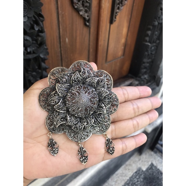 bros alpaka bakar perhiasan bros bali aksesoris wanita