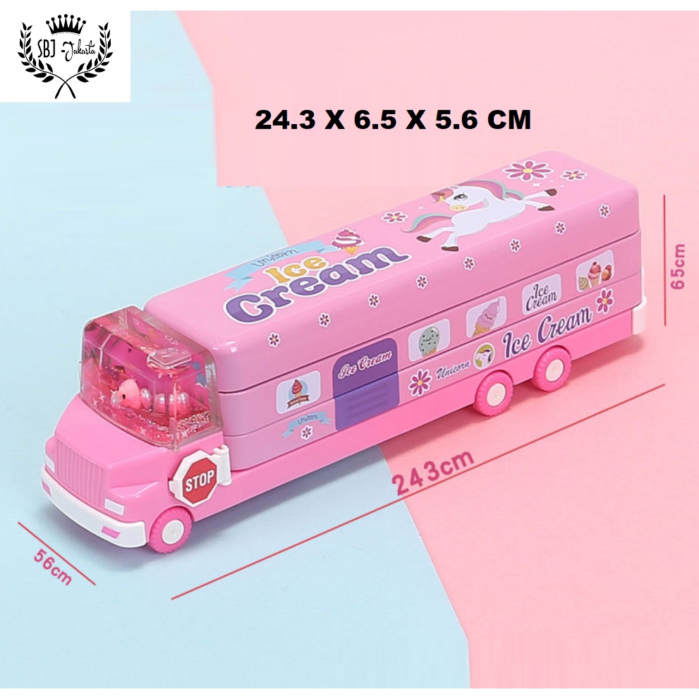 Tempat pensil Kotak pensil Bus Double Decker Metal Series unik lucu