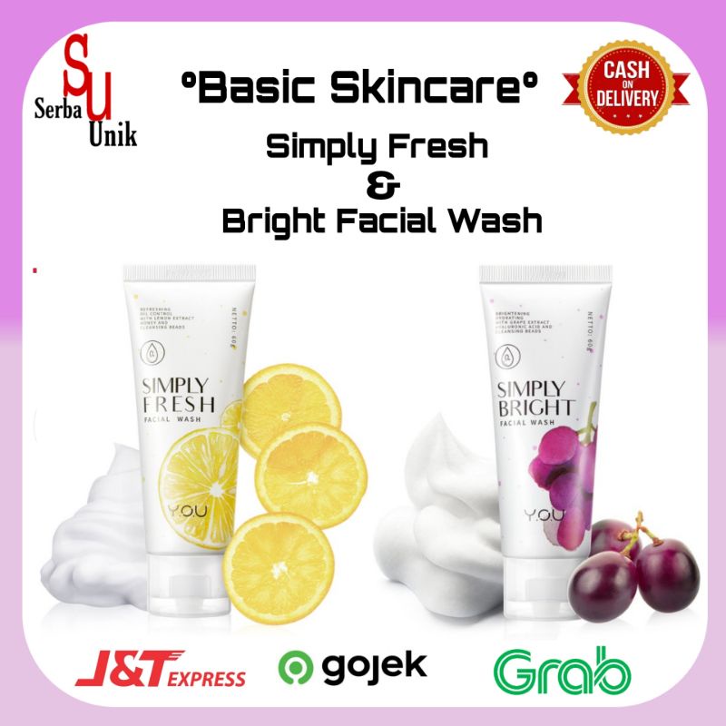 You Basic Skin Care Simply Fresh and Bright Facial Wash 60g &amp; Hy Amino Facial Wash Anti Acne | Oil Control | Brightening | Hydrating 100g