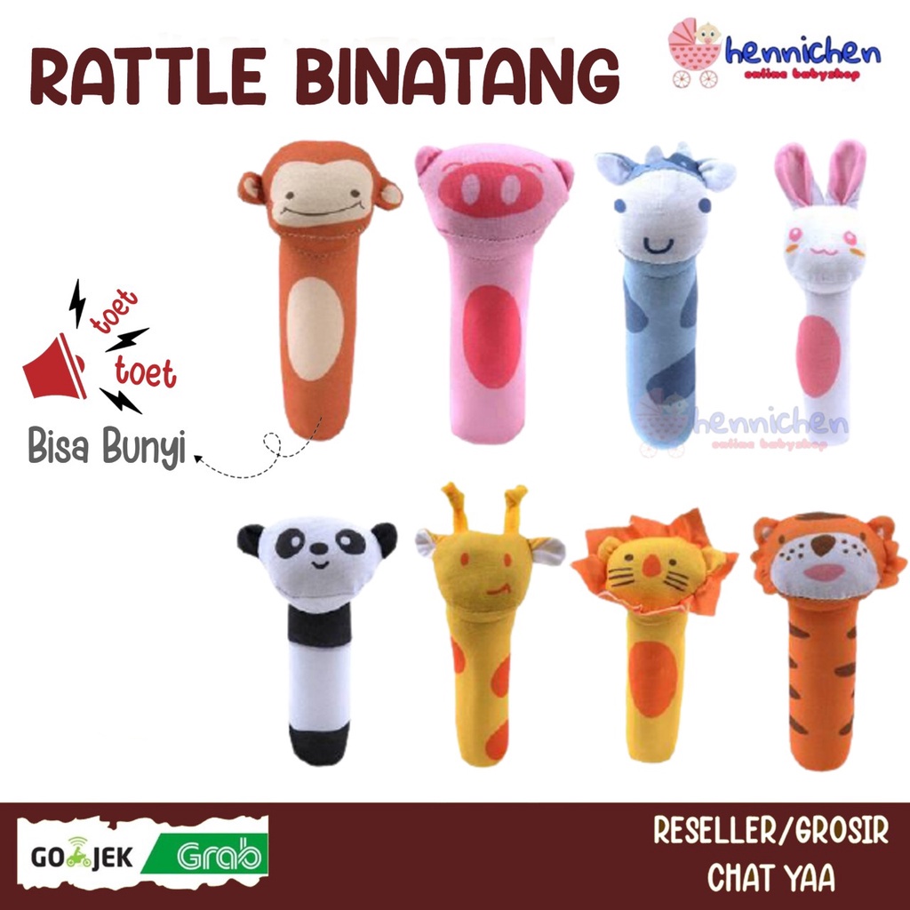 Teether Kerincingan bunyi Genggam bayi dan anak bahan aman motif random