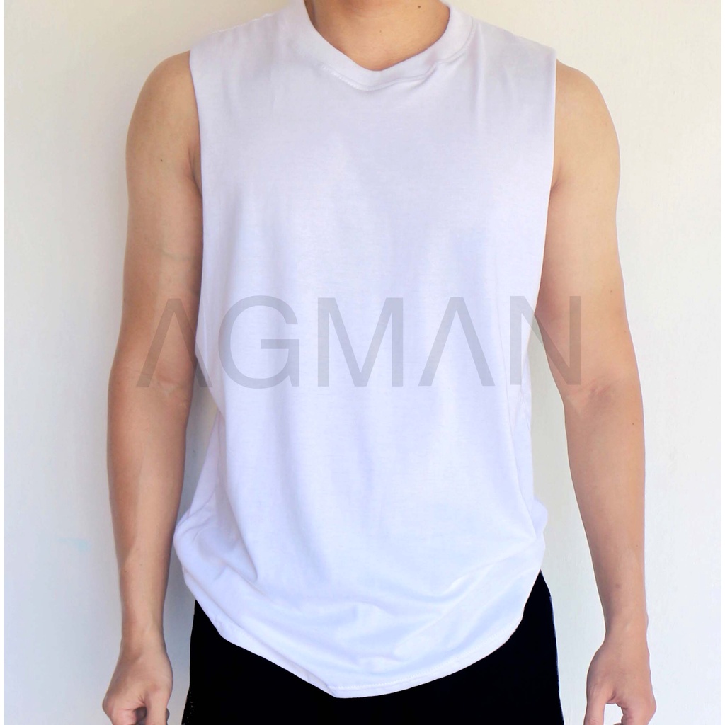 AGMAN Tank Top Low Cut Kaos Gym Fitness Pria Olahraga Nyaman Basic Polos Nyaman