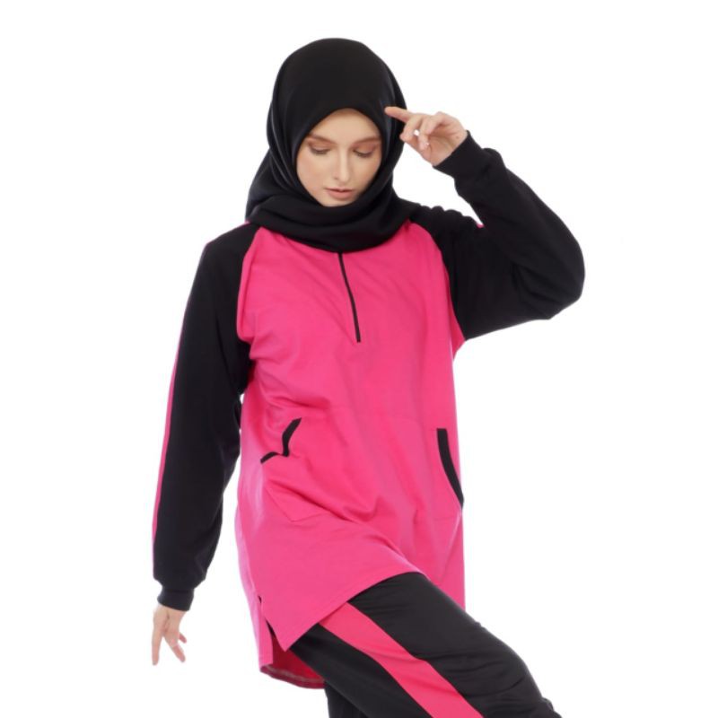 Baju Olahraga senam Wanita Model Tunik Seleting Trendy