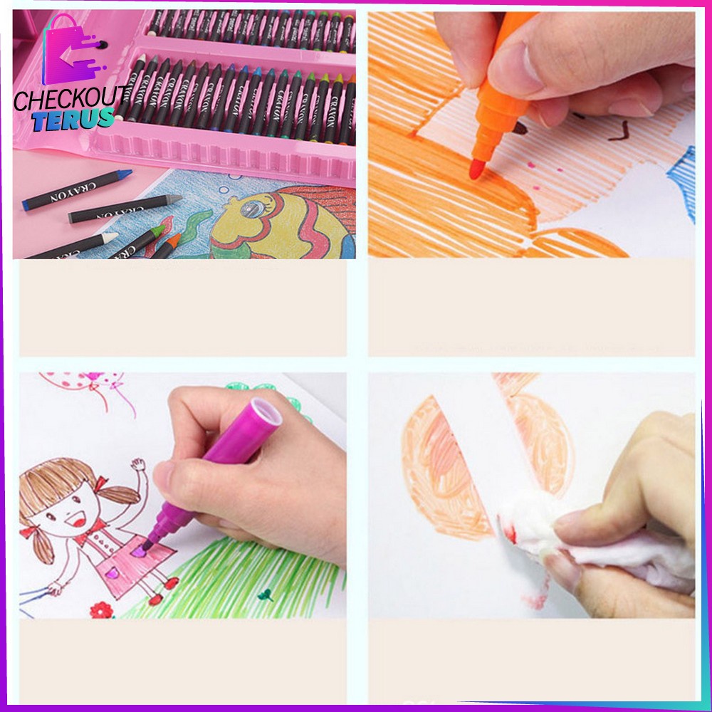 CT-A29 Peralatan Gambar Lukis Anak Mewarnai Set Isi 208PCS Pensil Warna Crayon Alat Tulis Oil Paste Colouring Book kids