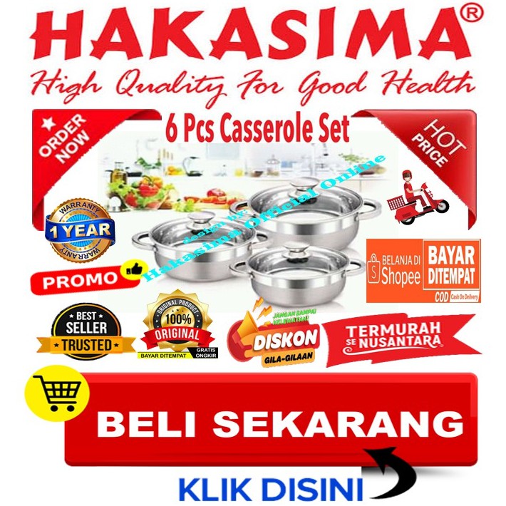 [LOW PRICE] HAKASIMA 6PC CASSEROLE PANCI SET STAINLESS SERBAGUNA PROMO BIG SALE