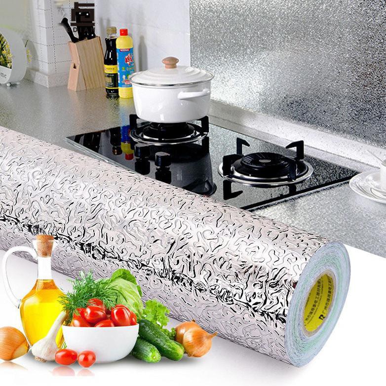 100x60cm Wallpaper Aluminium Foil Anti Minyak Waterproof Sticker Model Orange Silver AWOO  YK-292  Si