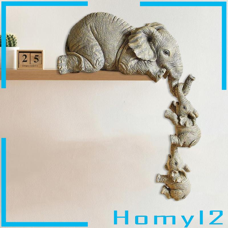 [HOMYL2] Cute Elephant Holding Two Babies Figurine Home Animal Statue Sculpture Decor