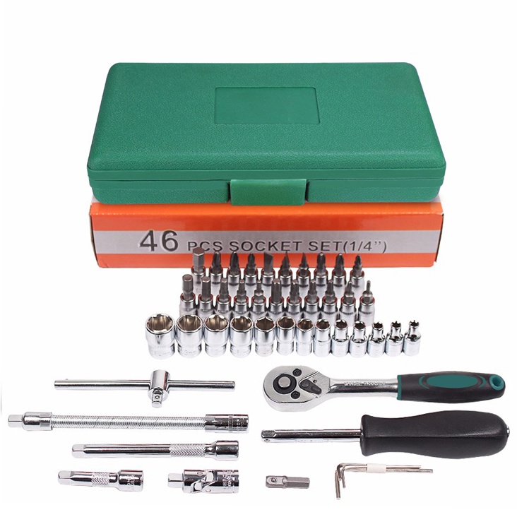 【Mukava】Kunci SOK 46 PC Set Socket (1/4 &quot;)  Full Lengkap Socket Tool Kit Pas Ring L Motor