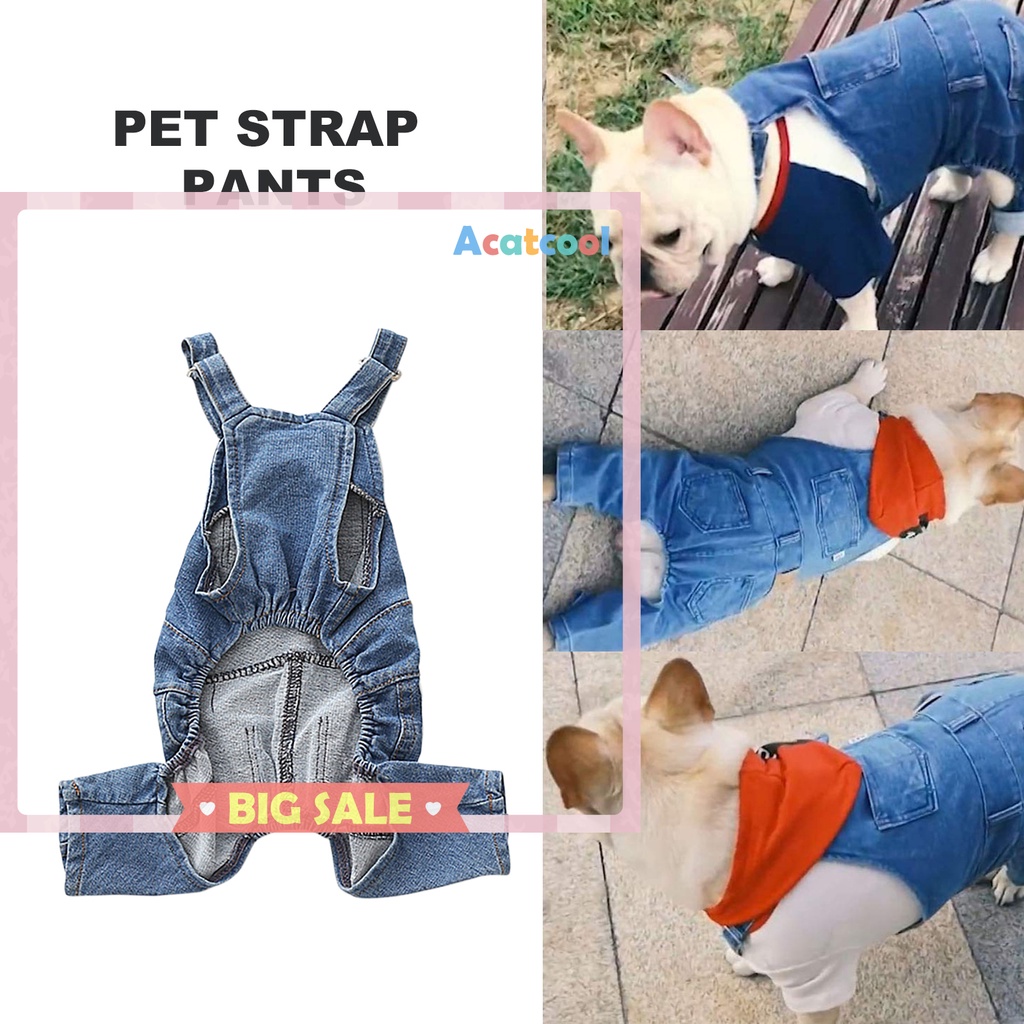 Pet Denim Jumpsuit Comfortable Full Cotton Jean Warm Rompers for Dog Cat