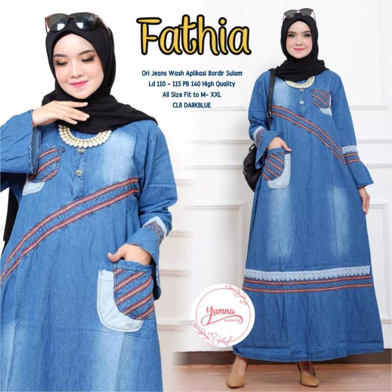Baju Wanita Muslim Maxi Dress Gamis Terbaru LD 110-115 Original Jeans Wash Best Seller