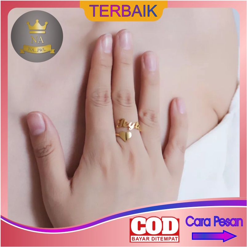 Cincin nama titanium anti karat custom lapis emas aksesoris fashion wanita korea couple rosegold