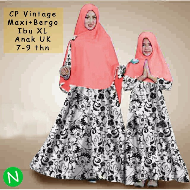 CUCI GUDANG baju muslim couple ibu dan anak gamis syar'i + khimar bergo TERLARIS