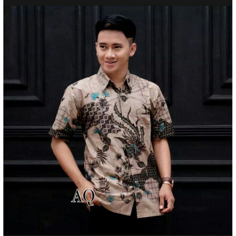 Batik Pria Lengan Pendek Premium BATIK BERKAH HRB026 motif KERATONAN Kode 002 size M L XL XXL