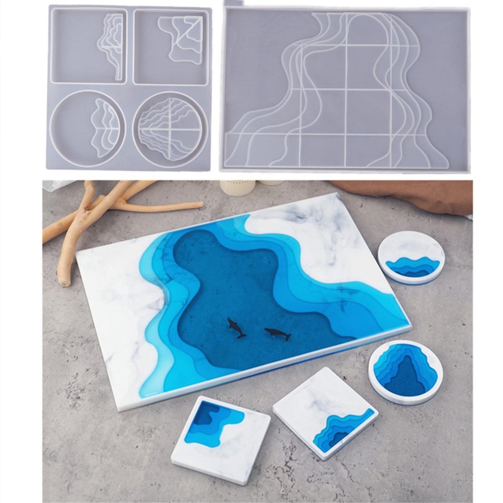 [Elegan] Coaster Tray Cetakan Dekorasi Rumah Kristal Silikon Tidak Teratur Ocean Clay Tools