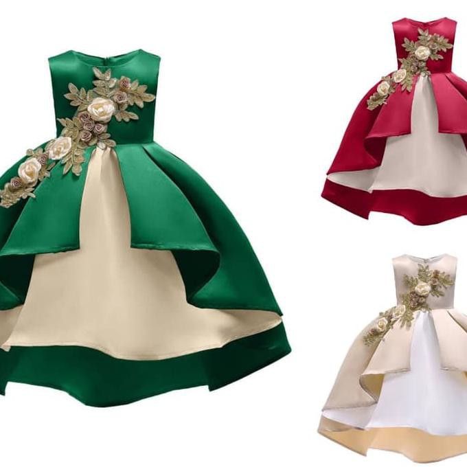 BAJUKIDDIE AMELIA DRESS . dress anak import pesta birthday natal imlek - 3-4 tahun, Gold