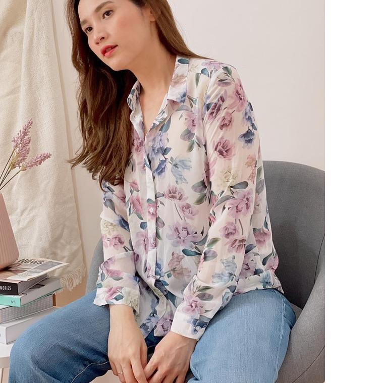 ◙ HM Chiffon Floral Blouse - Atasan Kemeja Wanita Branded Original ➢