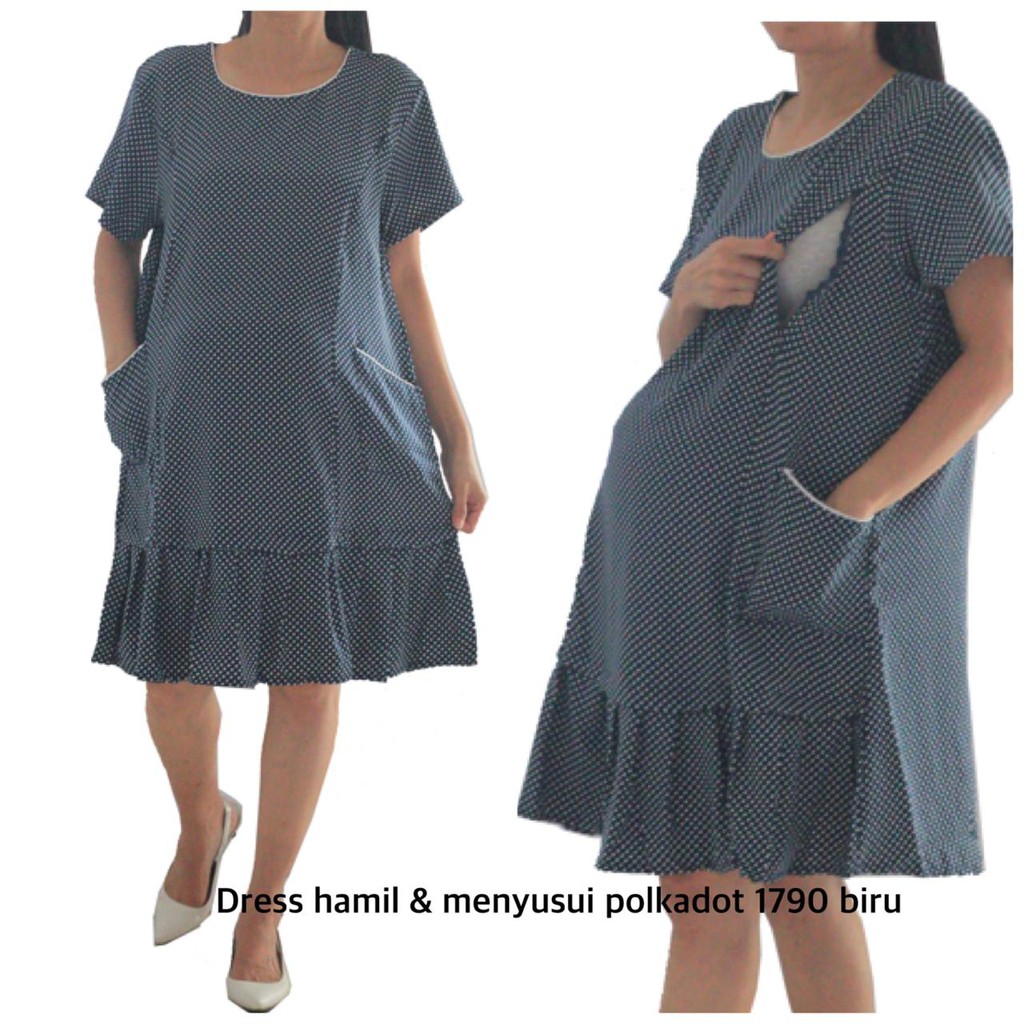 dress hamil menyusui polkadot 1790 baju hamil