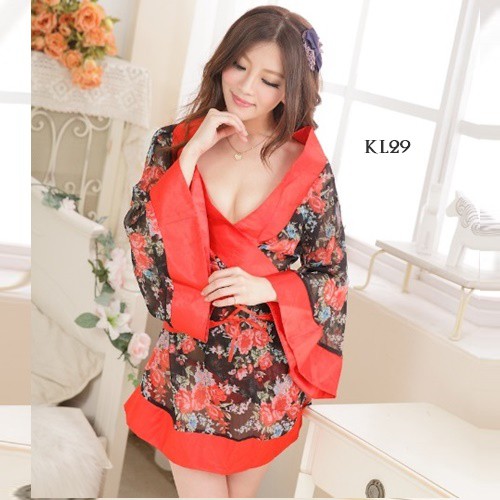 [BISA COD] KIMONO LINGERIE BAJU TIDUR KIMONO WANITA PIYAMA KIMONO MOTIF BUNGA KL29
