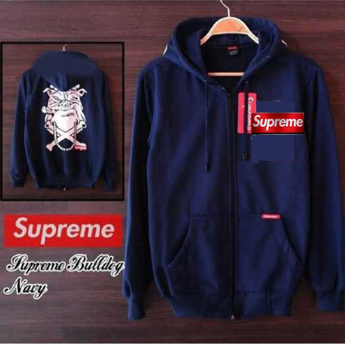 JAKET HOODIE SWEATER SUPREME BULLDOG NAVY RPREMIUM QUALITY