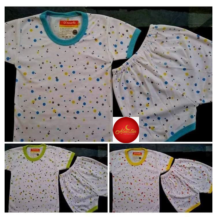 Setelan Baju Bayi Pendek 3 Stel / Baju Bayi Newborn Tangan Pendek / Kaos Oblong Bayi Motif Polkadot