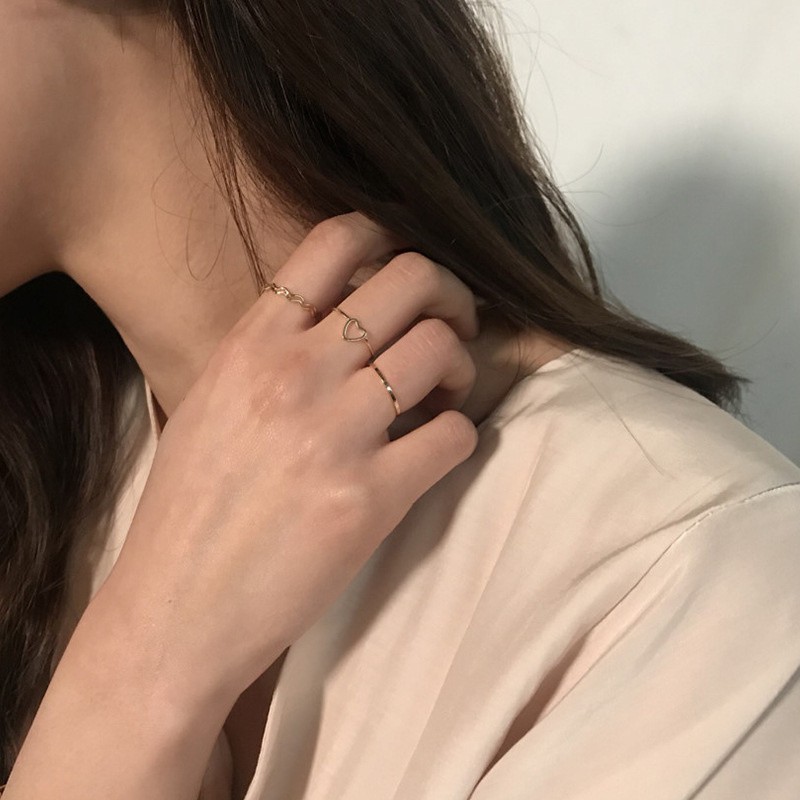 [ACKER] Korean Set Cincin Berbentuk Hati Sederhana untuk Wanita