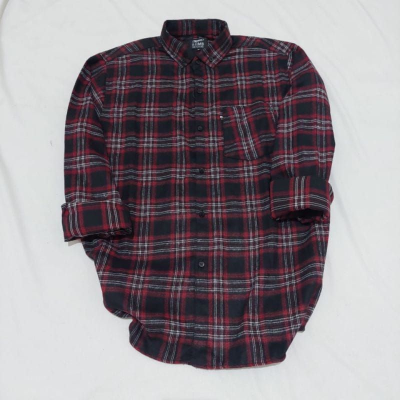 Kemeja Flanel Impor Pria Distro Flannel Lengan Panjang Pria,Kemeja Kotak Kotak Pria Lengan Panjang-Hitammerah