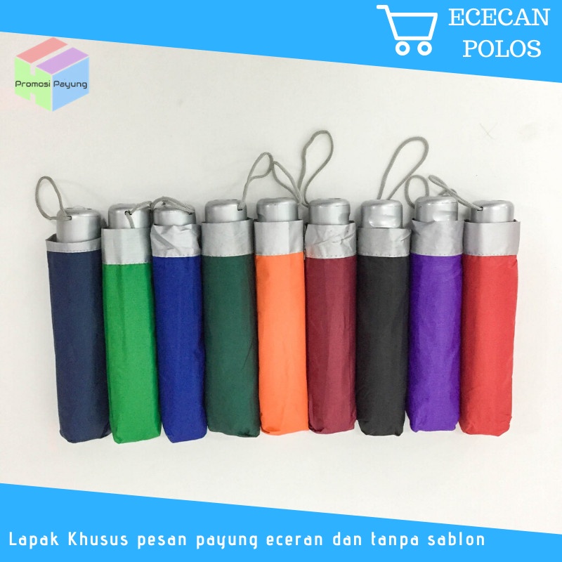 [polos] [eceran] payung lipat 3 pilih warna warni dalam lapis silver