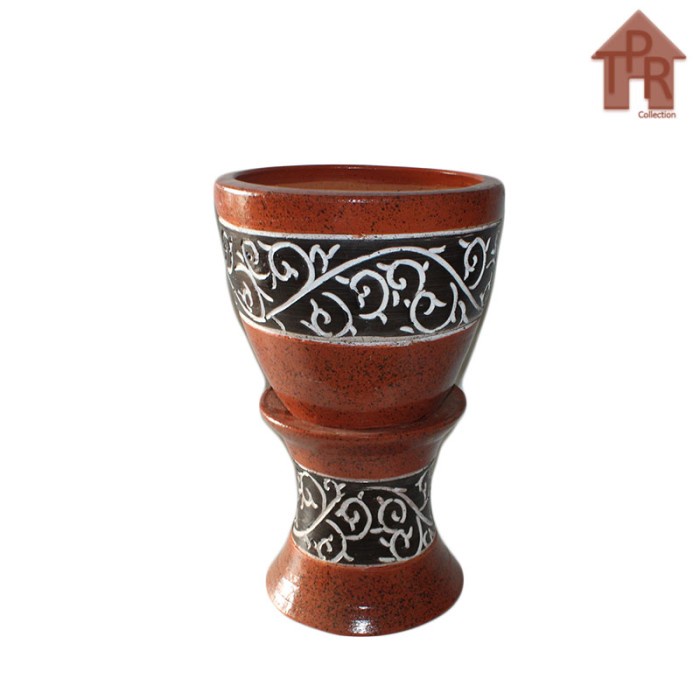 Set Pot Bunga Pot Tanah Liat Ukir Batik Borneo size No.3 - D30