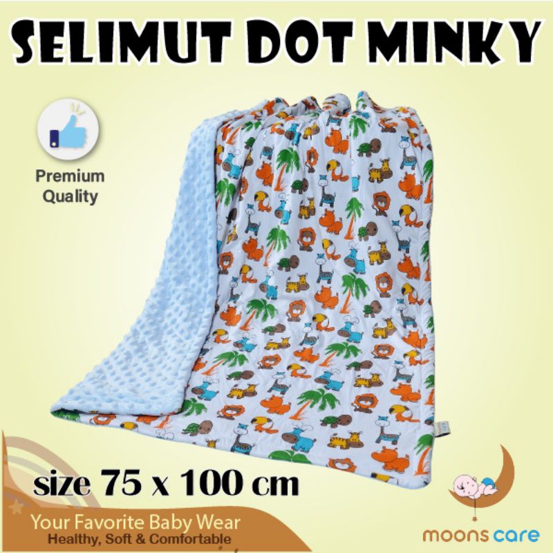 moons care Selimut Minky Dot 3 Layer | selimut Bayi polos Motif | Selimut double fleece baby