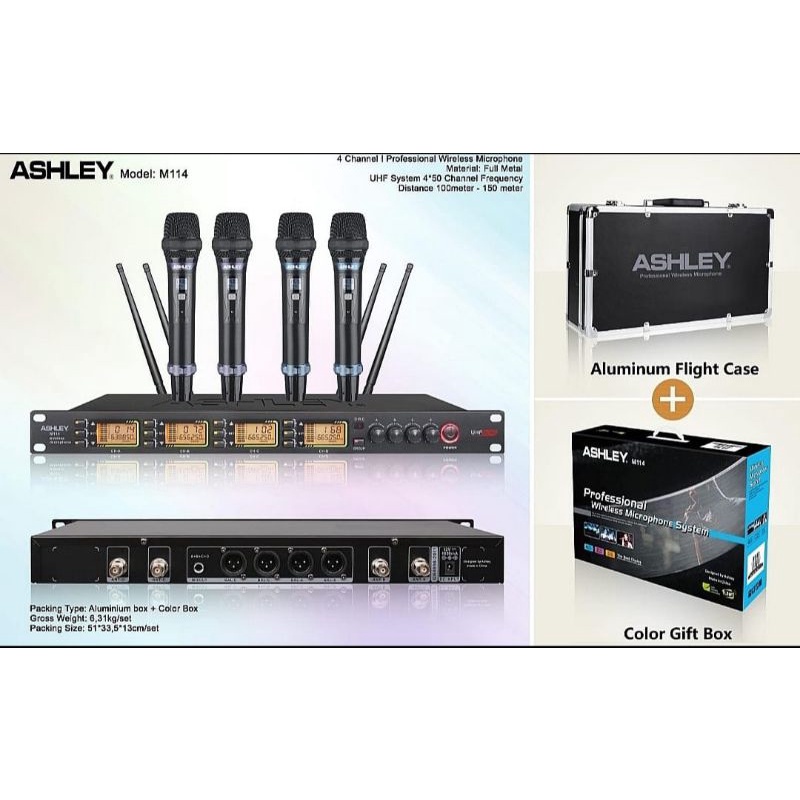 Mic Wireless 4 Mikropon ASLEY Original M114/M-114/M 114 Mikropon Werles Mikrofon Wirles 4 Mik Handle
