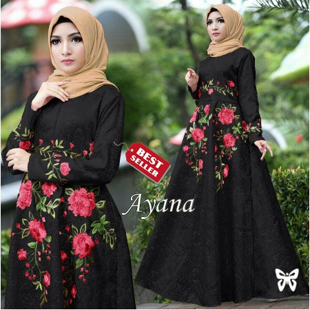 MUSLIMAH"BAJU GAMIS PESTA WANITA MAXI AYANA BORDIR - Hitam"