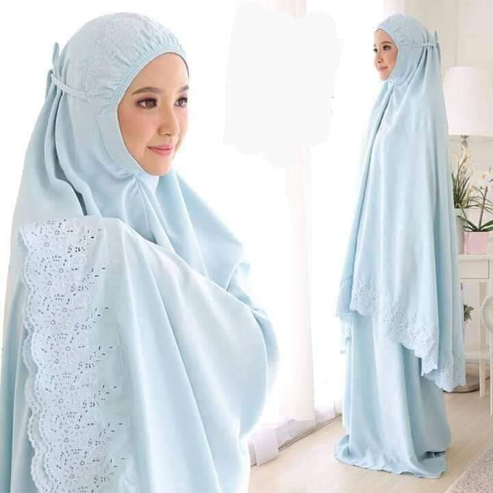 Mukena khadijah pasteleena free tas cantik bordir renda mewah pastelina katun mikro