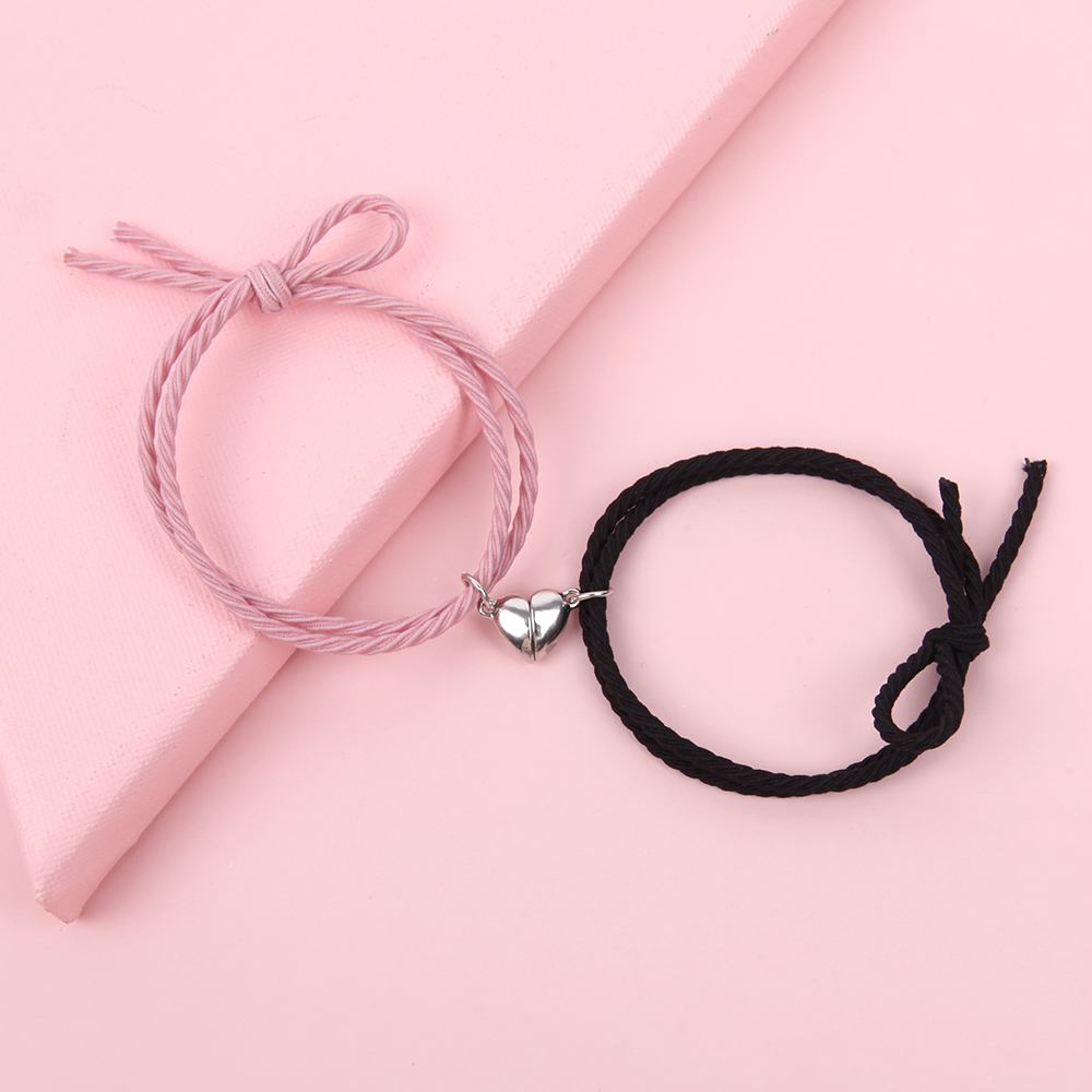 2pcs/pair Adjustable Magnet Couple Bracelets Elastic Rubber Band Love Shape Braclet Lover Gift