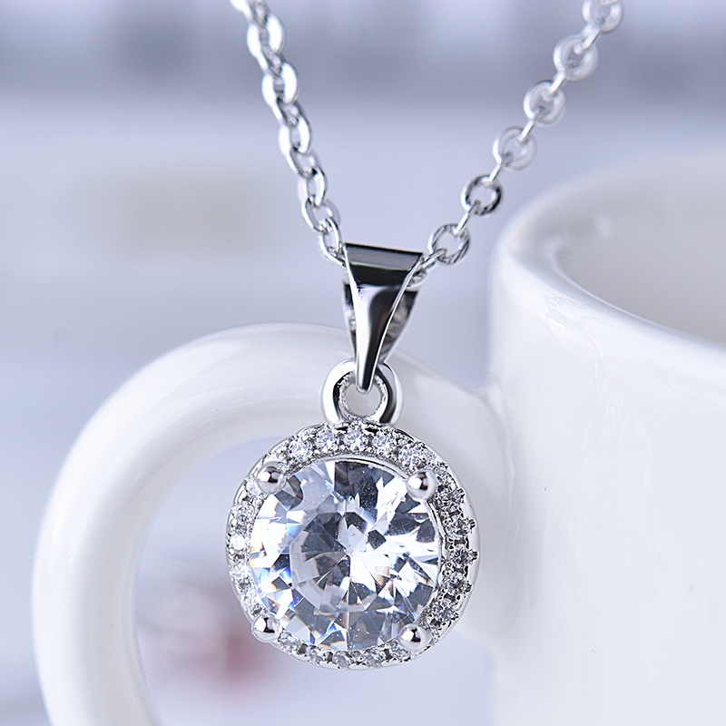 [Ready Stock]Japanese and Korean Fashion S925 Silver Classic round Carat Zircon Necklace Vintage