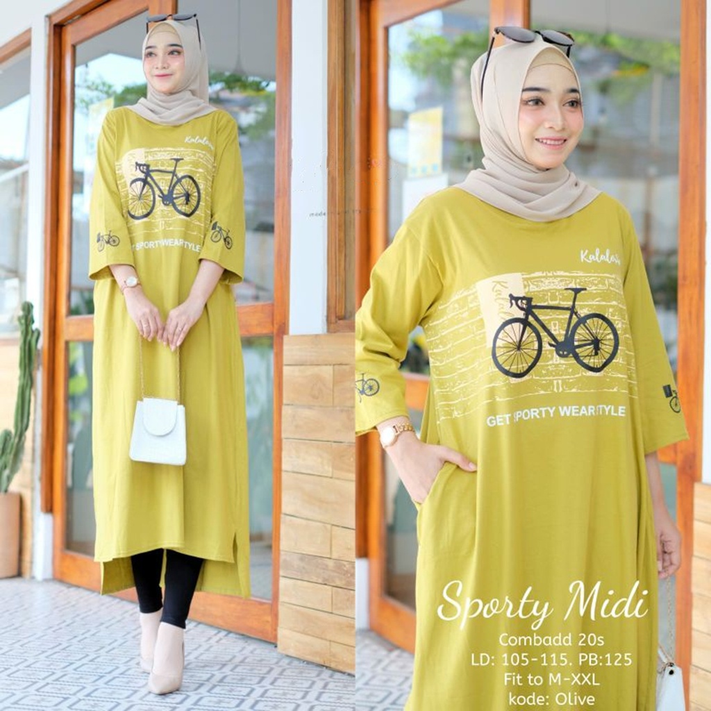 BAJU SPORTY MIDI UKURAN JUMBO VIRAL APLIKASI SABLON BAHAN KAOS KATUN COMBED 24s UKURAN  XL DRESS MUSLIM TERBAU 2022 GAMIS WANITA HITAM JUMBO VIRAL ATASAN WANITA CASUAL