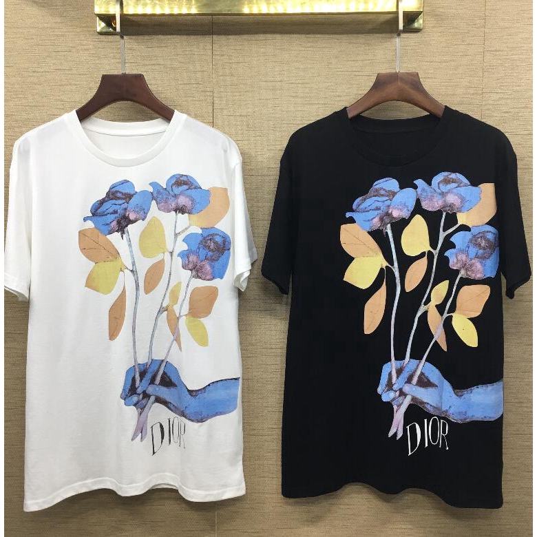  Kaos  T Shirt Casual Lengan Pendek Motif Print Bunga Mawar 