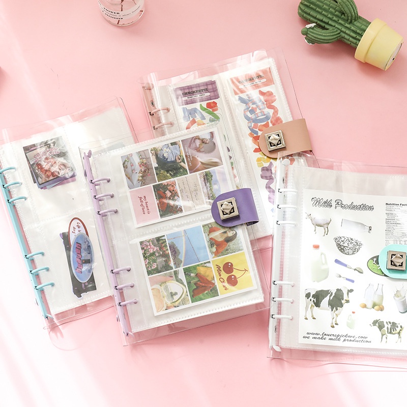 Transparent A5 Binder Metal Button Clips Photocard Photo Album Sticker Cards Organizer Storage Holder DIY Scrapbook