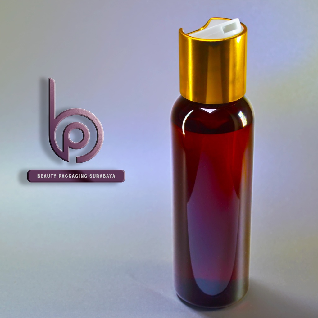 Botol plastik PET 100ml BR coklat amber tutup presstop luxury neck