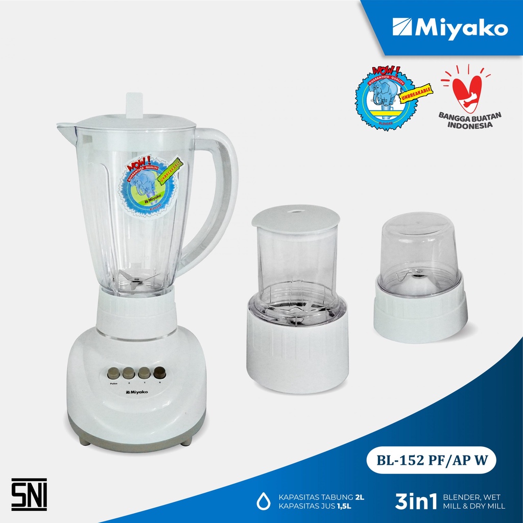 Miyako Blender 152 PF-AP 1,5 Liter Plastik Anti Pecah 3 in 1 Garansi Resmi