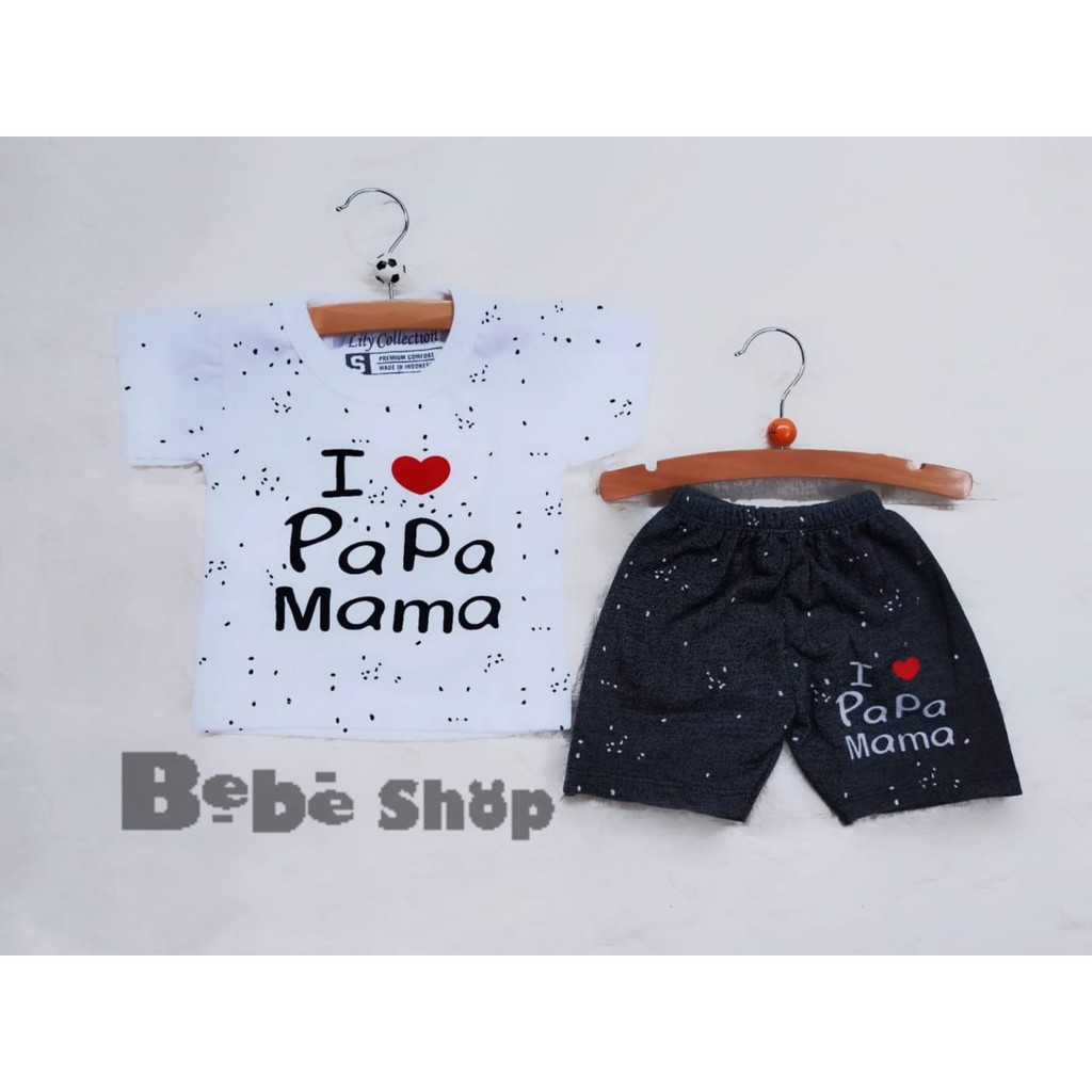 Setelan Baju Anak Bayi I love Mama Papa Usia 0 Sampai 2 Tahun