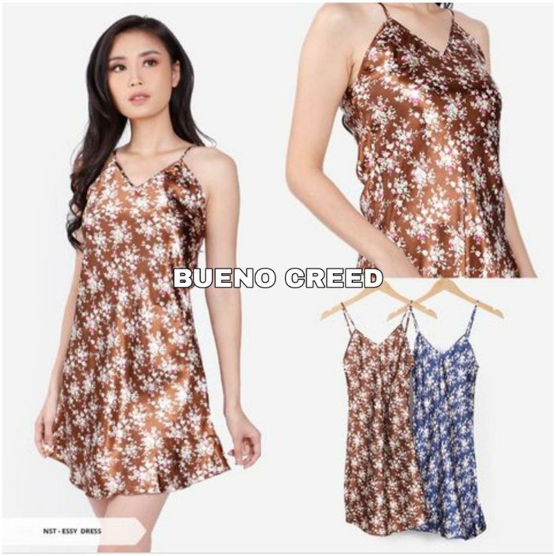 BC - Daster Satin Veluci / daster tali satu wanita-Flowy Brown