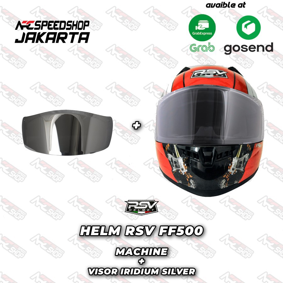 PAKET Helm RSV FF500 MACHINE + Visor IRRIDIUM SILVER FF 500