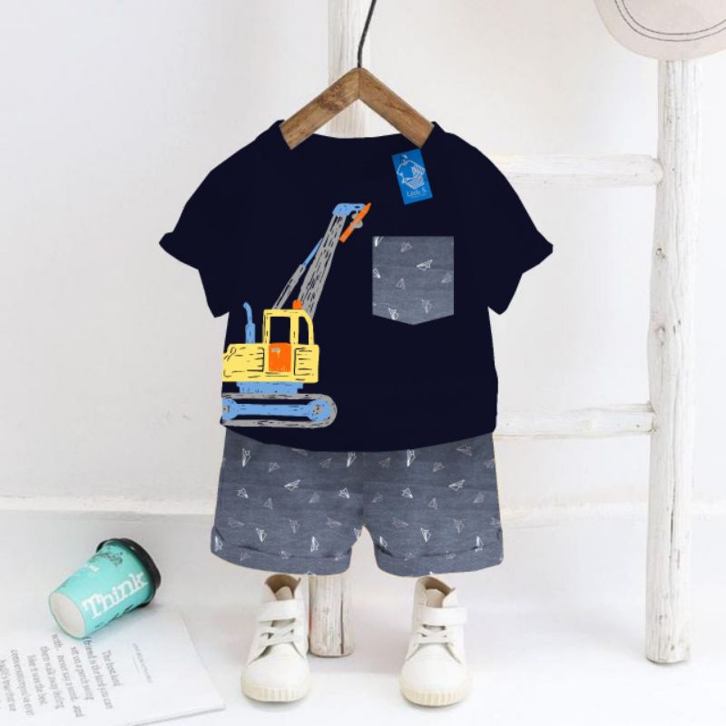 Setelan Anak Laki laki Set Kids Boy Pocket by Little S Size 2-7 Tahun