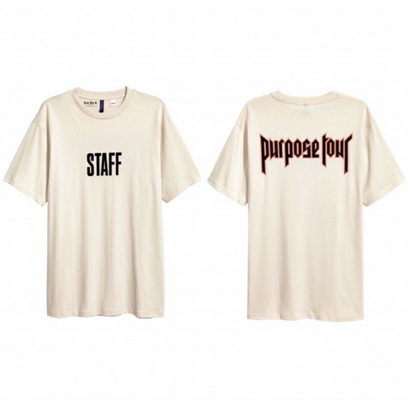 Kaos Krem Beige JUSTIN BIEBER PURPOSE TOUR Jumbo M L XL 2XL 3XL 4XL 5XL 6XL Tshirt STAFF Unisex Bigsize Kaus Oversize